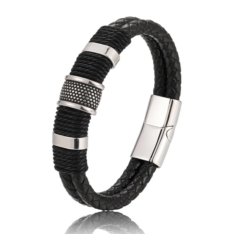 1 European and American Retro MEN'S Magnetic Buckle Bracelet, PU Alloy Woven Leather Bracelet, Couple Bracelet Trend-805087