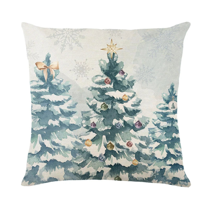 Linen Merry Christmas Pillow Cover 45x45cm Throw Pillowcase Winter Christmas Decorations for Home Tree Deer Sofa Cushion Cover