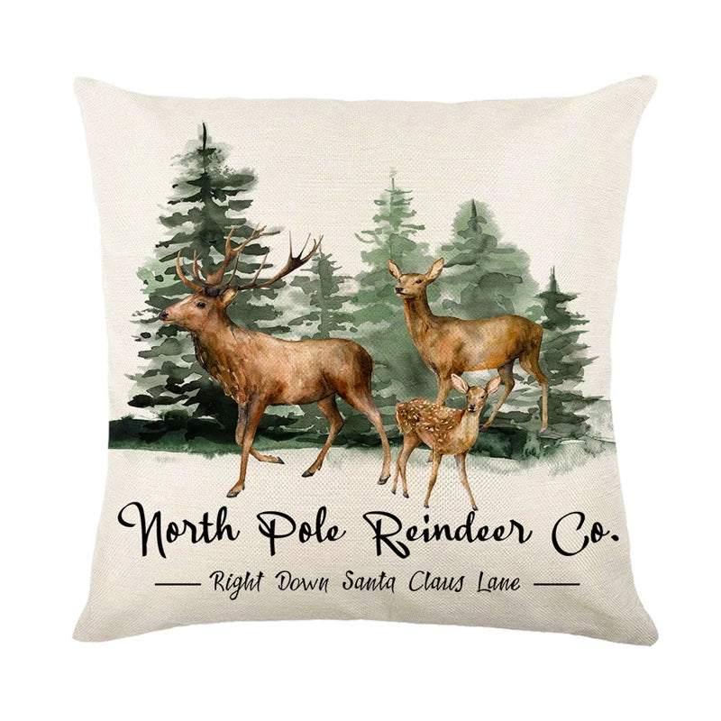 Linen Merry Christmas Pillow Cover 45x45cm Throw Pillowcase Winter Christmas Decorations for Home Tree Deer Sofa Cushion Cover