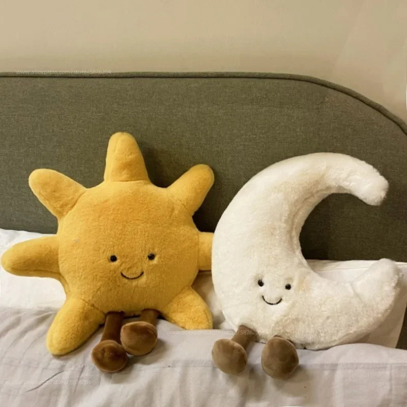 High Quality Smile Face Moon Yellow Sun Plushie Cushion Stuffed Cute Weather Plush Toy for Kid Bedroom Decor Sofa Throw Pillow