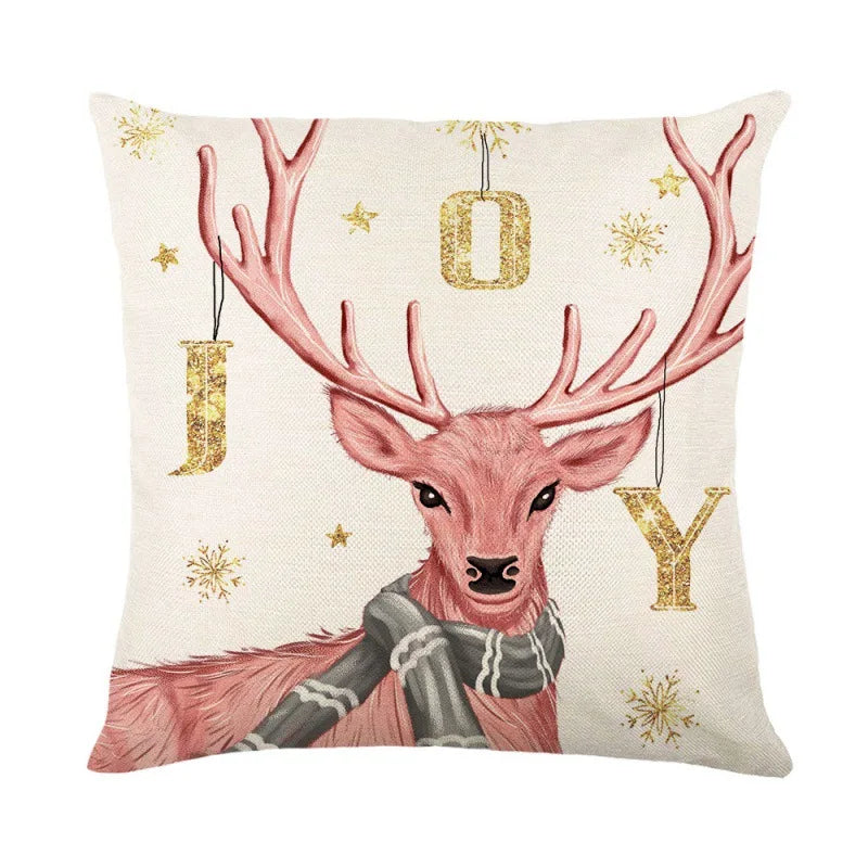 Linen Merry Christmas Pillow Cover 45x45cm Throw Pillowcase Winter Christmas Decorations for Home Tree Deer Sofa Cushion Cover