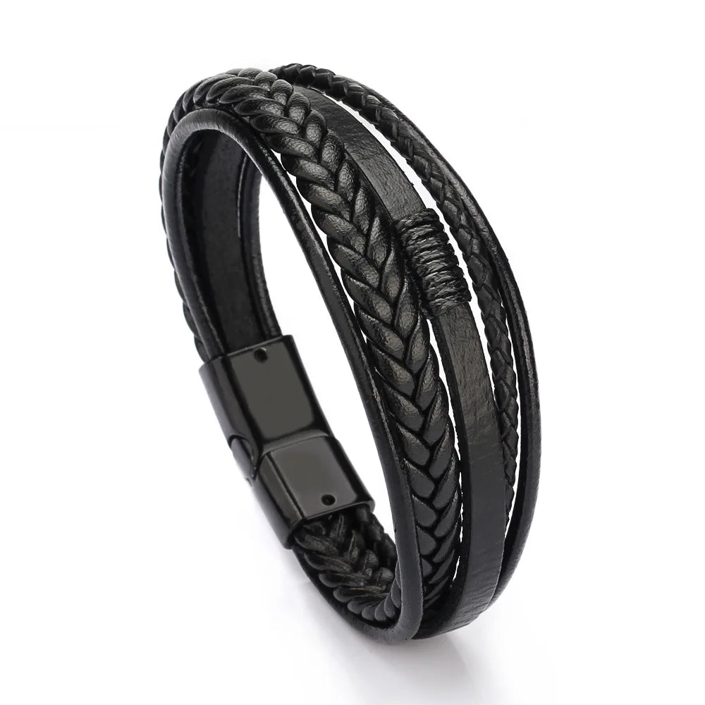 1 European and American Retro MEN'S Magnetic Buckle Bracelet, PU Alloy Woven Leather Bracelet, Couple Bracelet Trend-805087