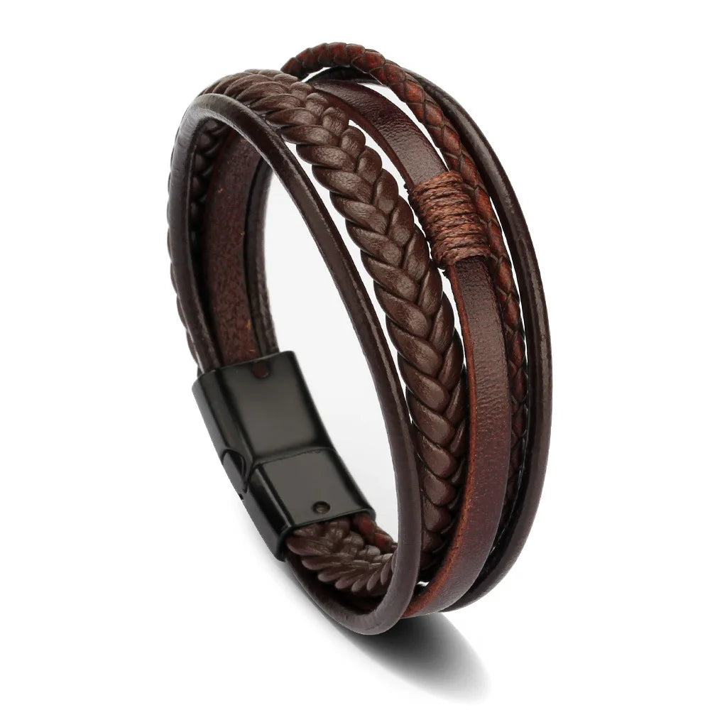 1 European and American Retro MEN'S Magnetic Buckle Bracelet, PU Alloy Woven Leather Bracelet, Couple Bracelet Trend-805087