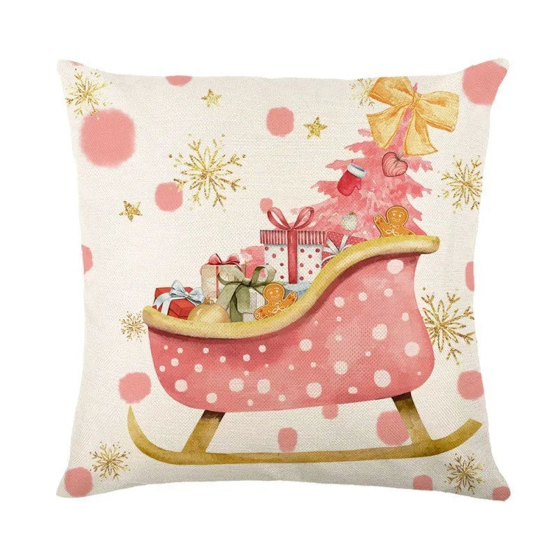 Linen Merry Christmas Pillow Cover 45x45cm Throw Pillowcase Winter Christmas Decorations for Home Tree Deer Sofa Cushion Cover