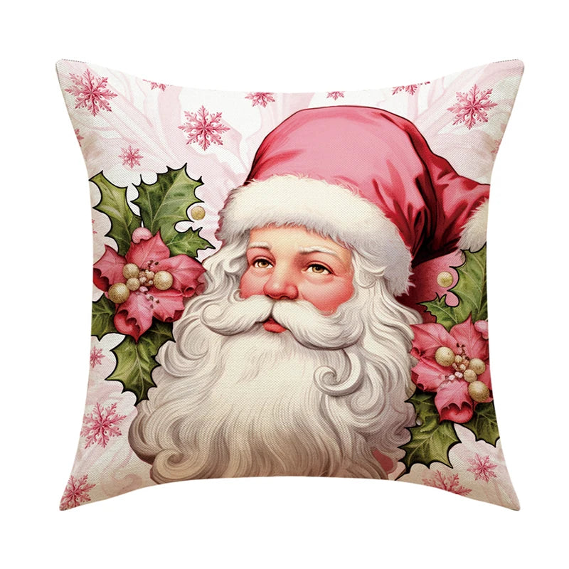 Linen Merry Christmas Pillow Cover 45x45cm Throw Pillowcase Winter Christmas Decorations for Home Tree Deer Sofa Cushion Cover