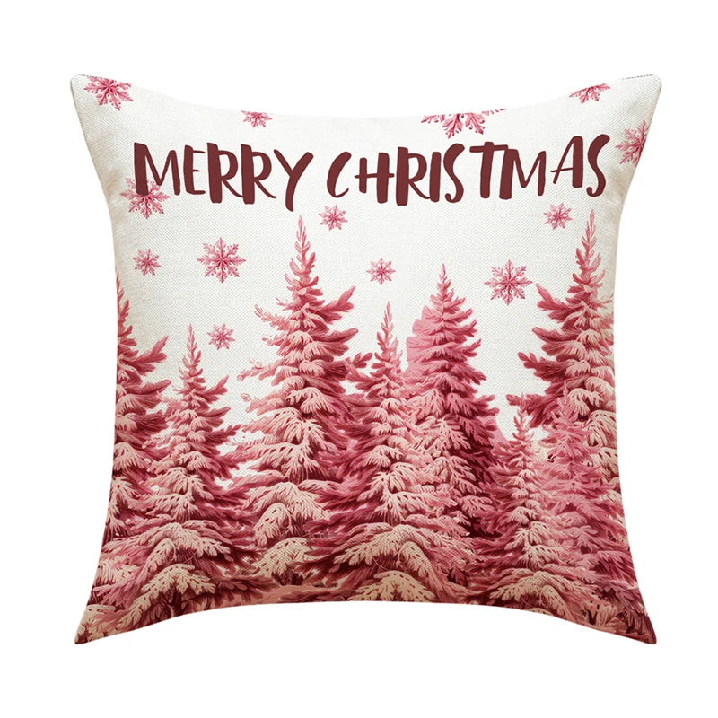 Linen Merry Christmas Pillow Cover 45x45cm Throw Pillowcase Winter Christmas Decorations for Home Tree Deer Sofa Cushion Cover