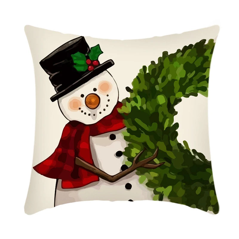 Linen Merry Christmas Pillow Cover 45x45cm Throw Pillowcase Winter Christmas Decorations for Home Tree Deer Sofa Cushion Cover