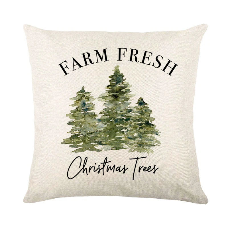 Linen Merry Christmas Pillow Cover 45x45cm Throw Pillowcase Winter Christmas Decorations for Home Tree Deer Sofa Cushion Cover