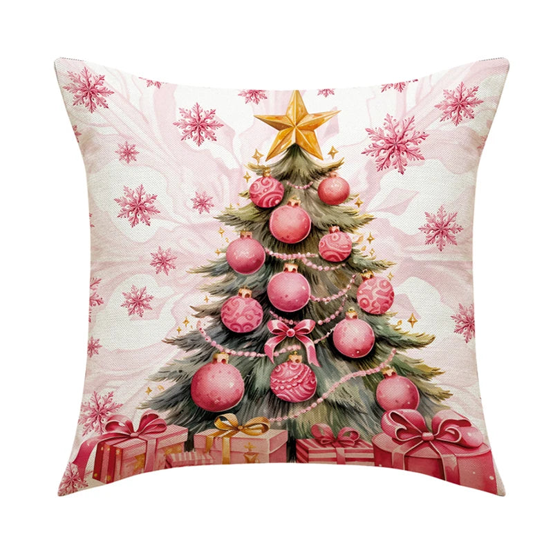 Linen Merry Christmas Pillow Cover 45x45cm Throw Pillowcase Winter Christmas Decorations for Home Tree Deer Sofa Cushion Cover